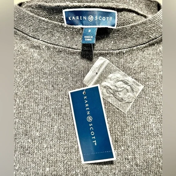 KAREN SCOTT WOMEN’S GRAY COTTON BLEND SWEATER | SMALL | NWT - Picture 6 of 7